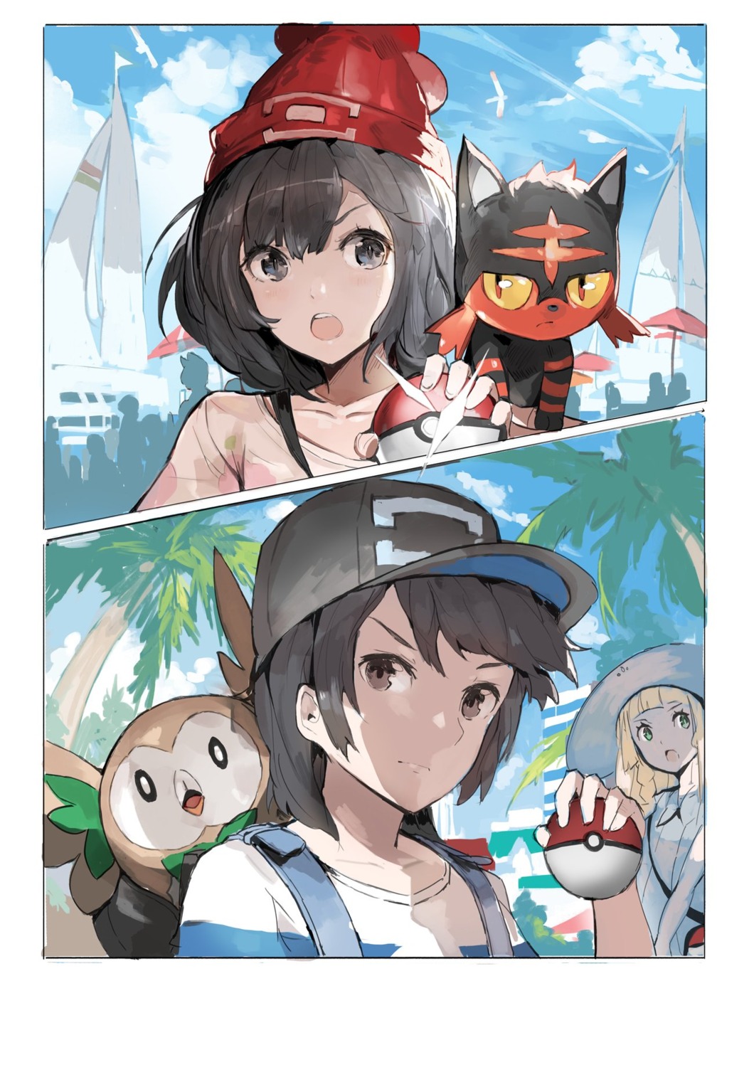 alchemaniac, lillie_(pokemon), litten, mizuki_(pokemon), pokemon, pokemon_sm, pokemon_usum, rowlet