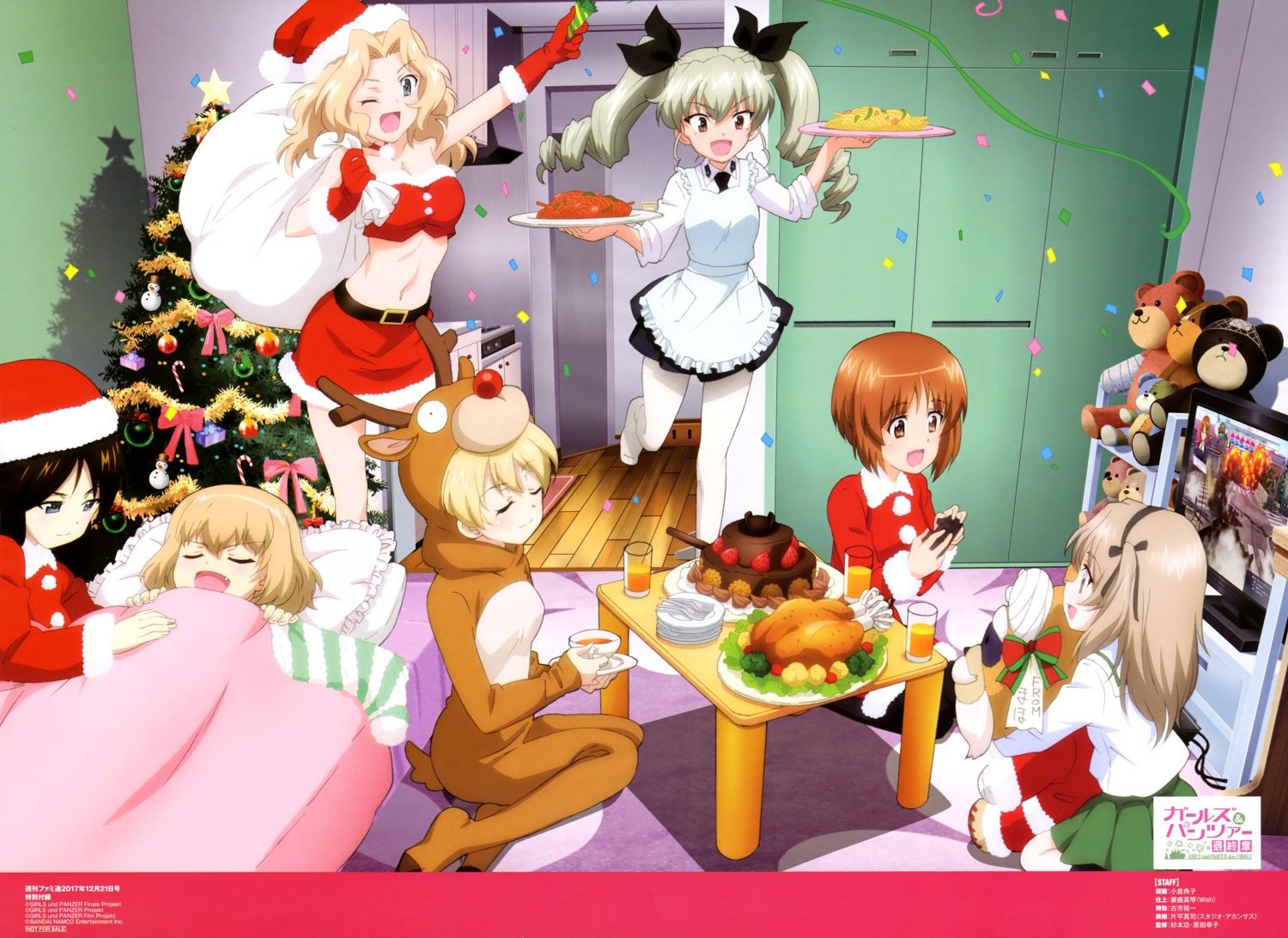 anchovy, animal_ears, bandages, christmas, cleavage, darjeeling, dress, girls_und_panzer