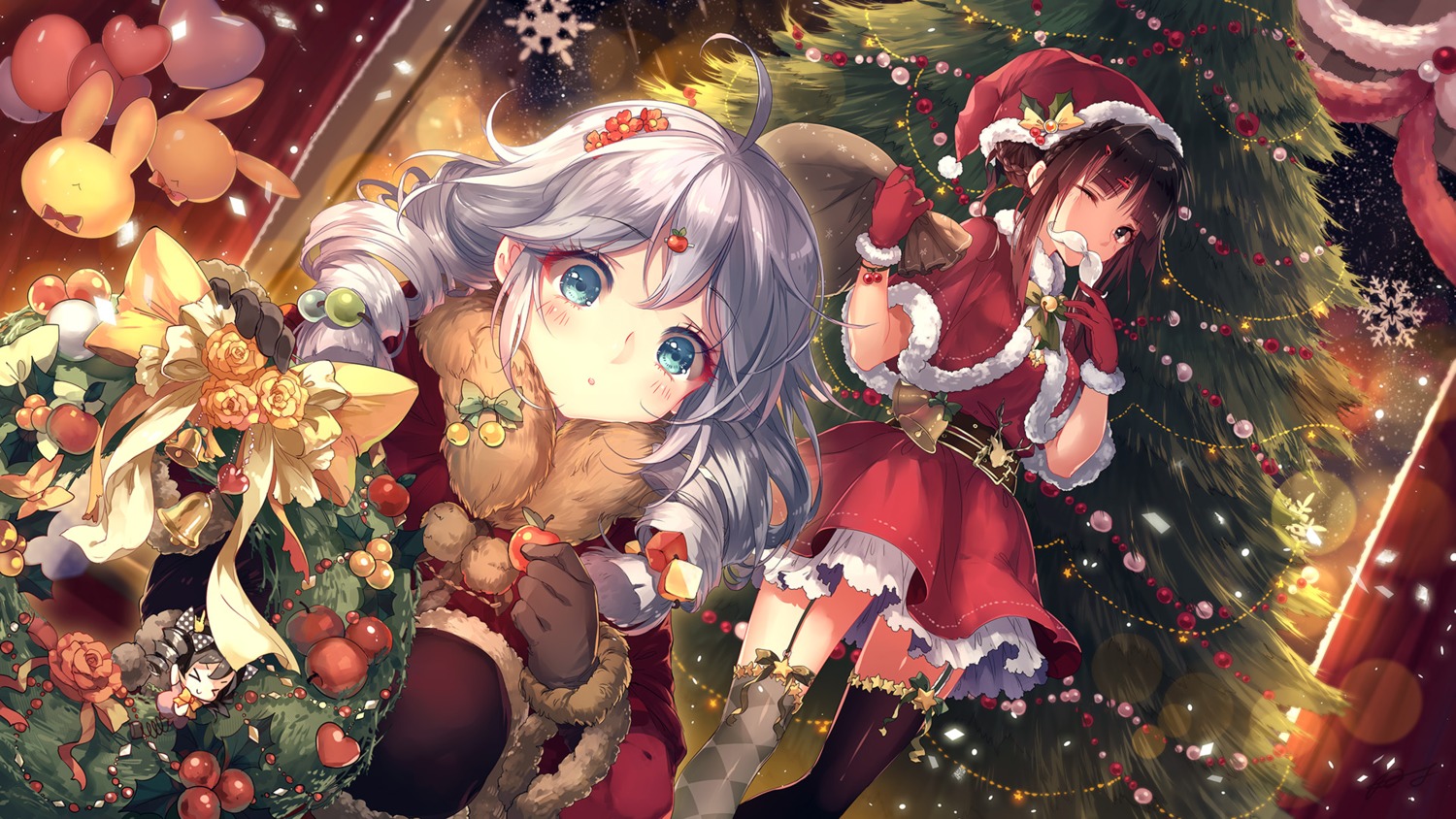 benghuai_xueyuan, christmas, dress, jpeg_artifacts, kiana_kaslana, kieta, pantyhose, raiden_mei