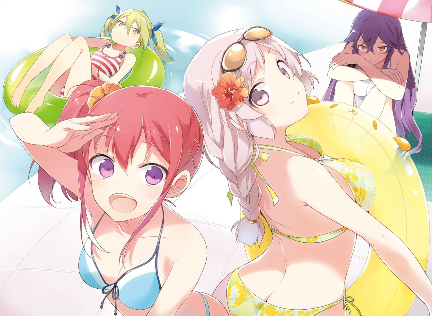 bikini, cleavage, himeki_chifuyu, inou-battle_wa_nichijou-kei_no_naka_de, kanzaki_tomoyo, kushikawa_hatoko, megane, swimsuits