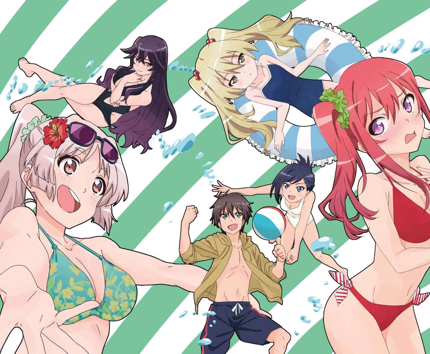 andou_jurai, bikini, cleavage, himeki_chifuyu, inou-battle_wa_nichijou-kei_no_naka_de, kanzaki_tomoyo, kudou_mirei, kushikawa_hatoko