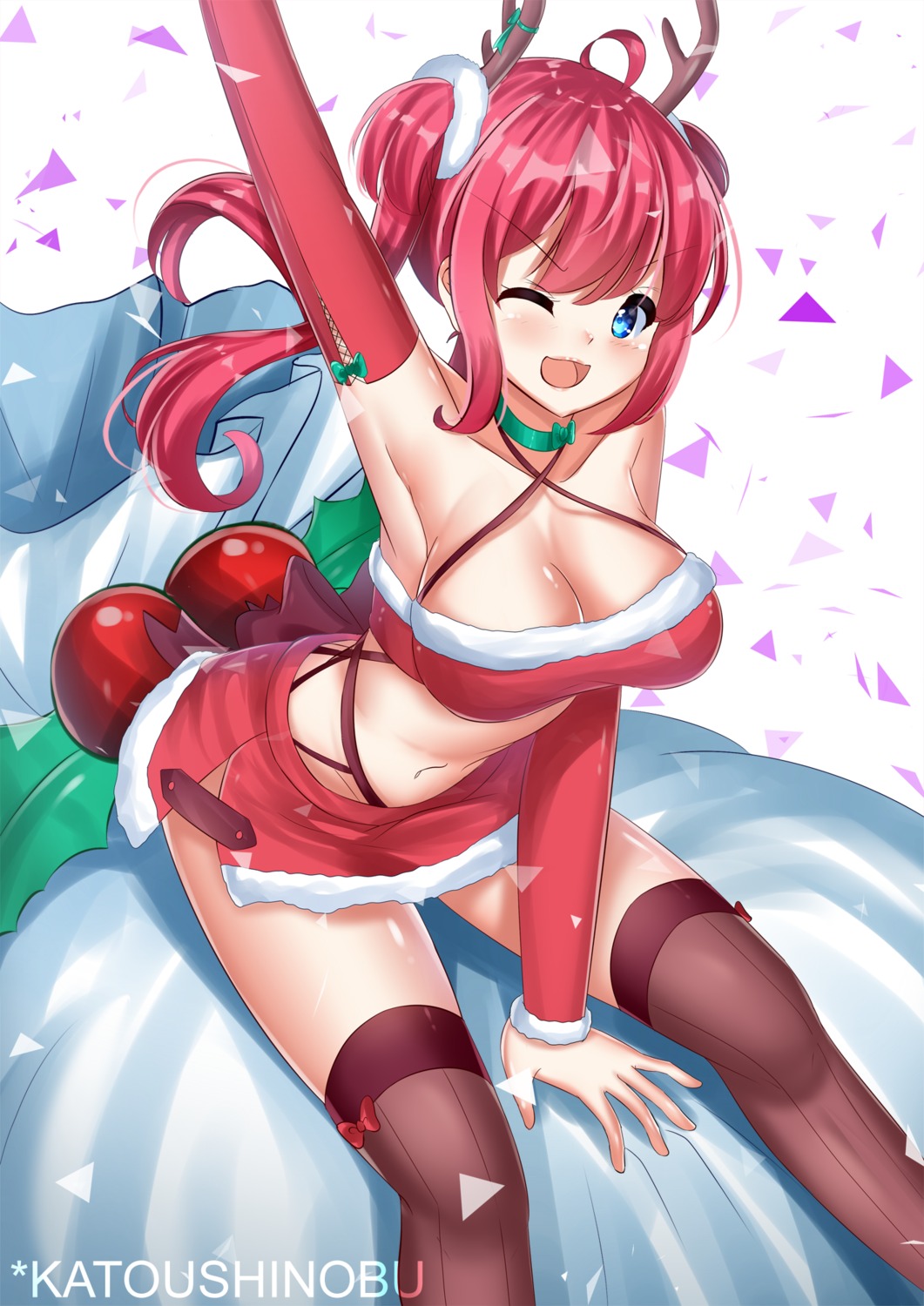 azur_lane, christmas, cleavage, horns, katou_shinobu, san_diego_(azur_lane), thighhighs