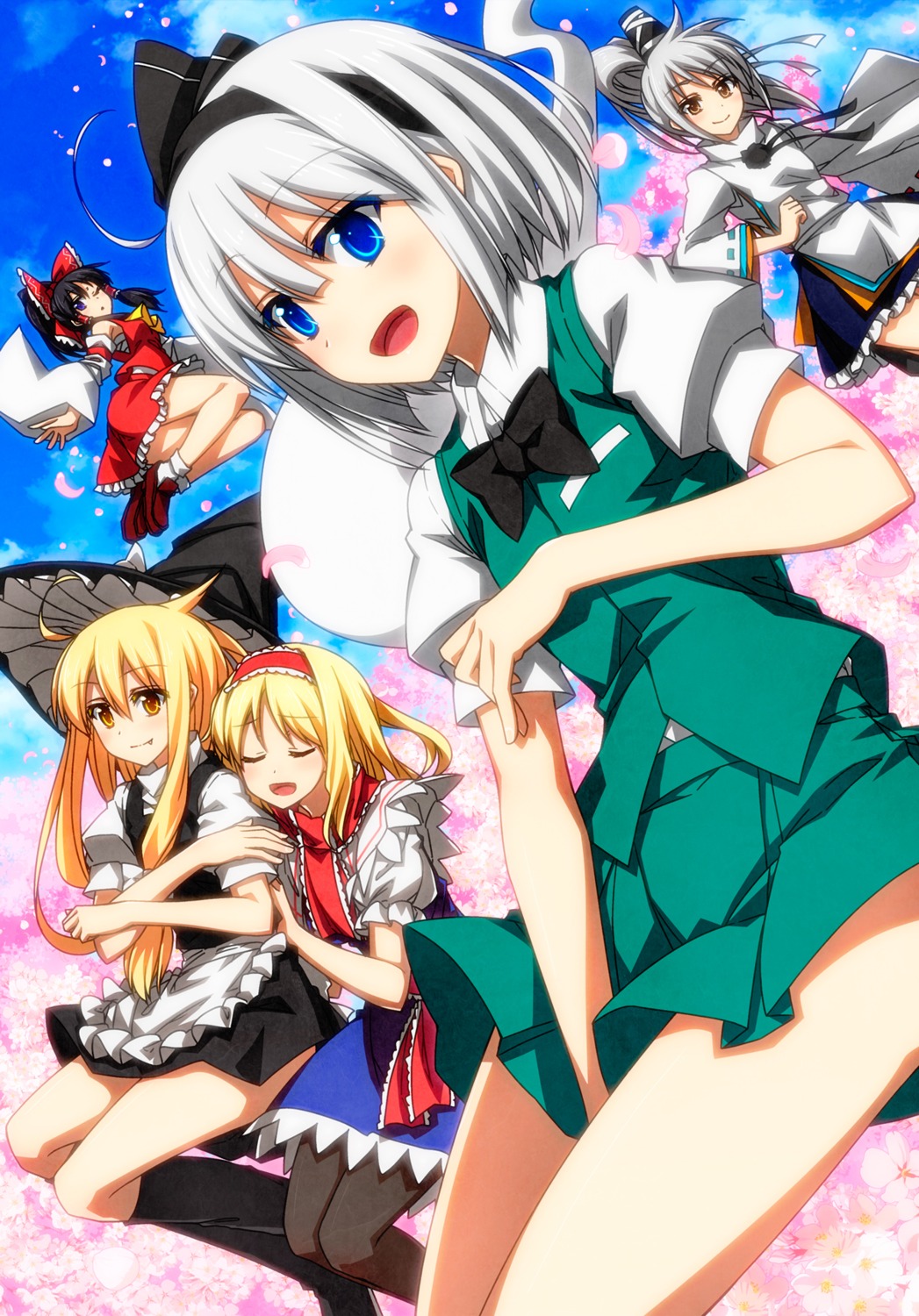 alice_margatroid, hakurei_reimu, kirisame_marisa, konpaku_youmu, mononobe_no_futo, myon, pantyhose, sarashi