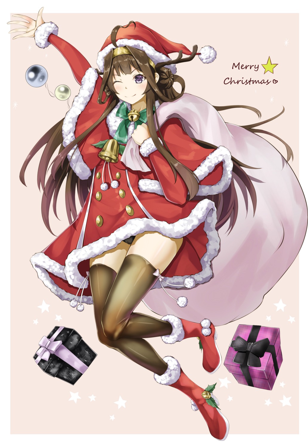 christmas, dress, heels, kantai_collection, kasoke_no_tsubasa, kongou_(kancolle), pantsu, thighhighs