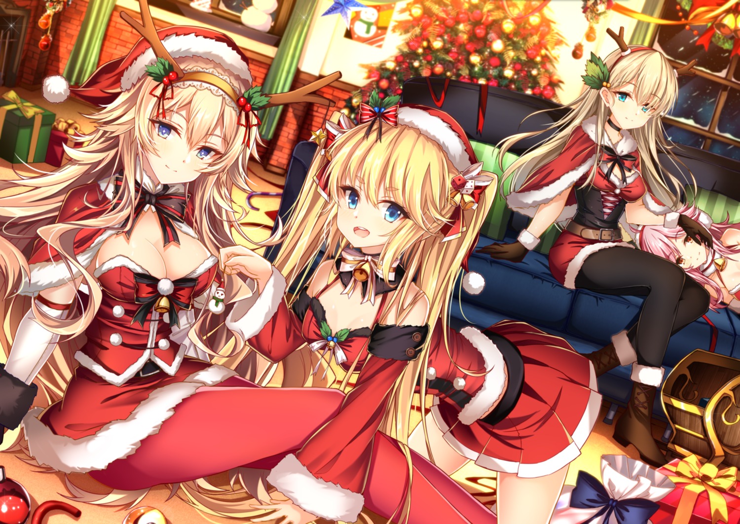christmas, cleavage, dress, horns, jianren, pantyhose