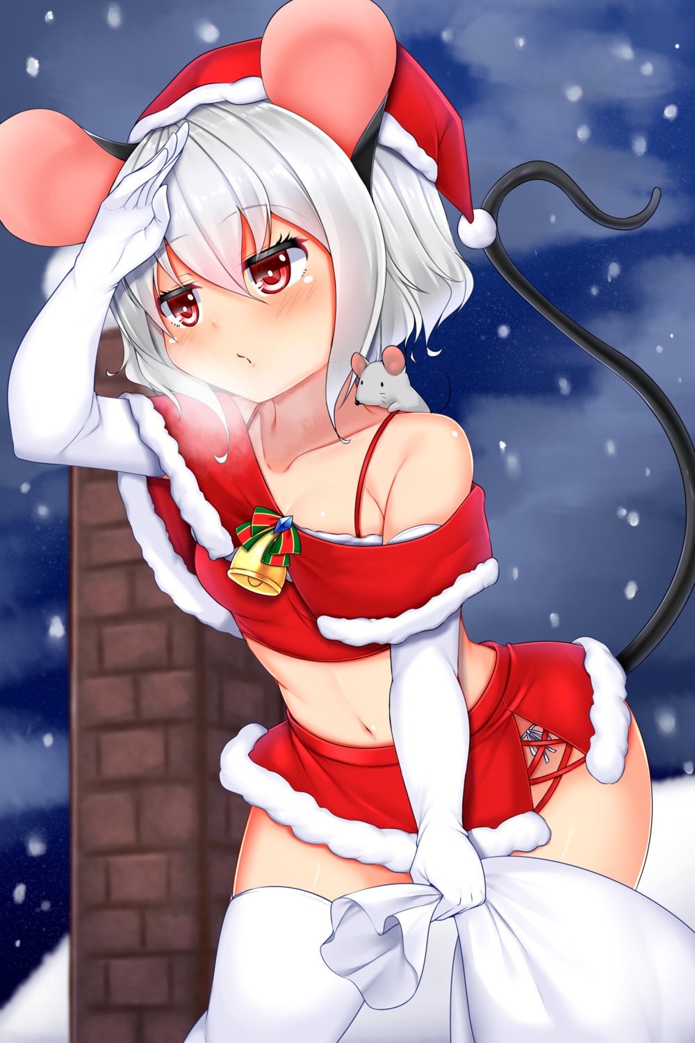 animal_ears, christmas, nazrin, tail, thighhighs, tokoya_(ex-hetare), touhou