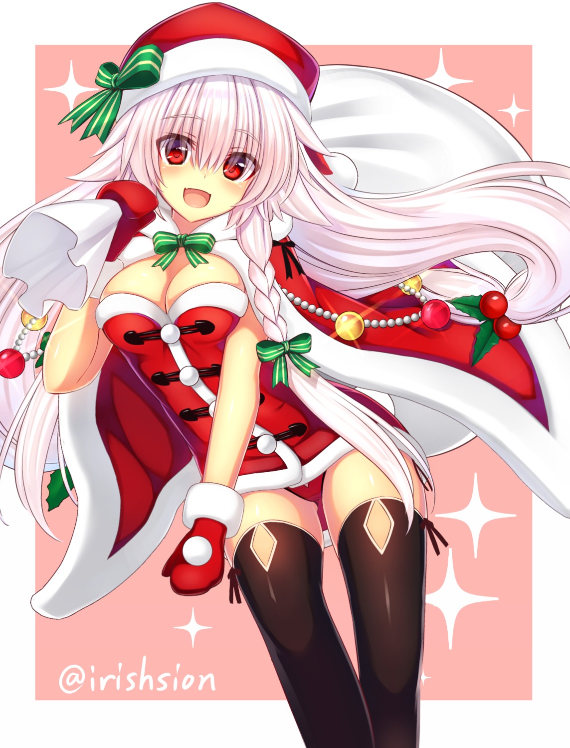 christmas, cleavage, murasame_shia, pantsu, thighhighs