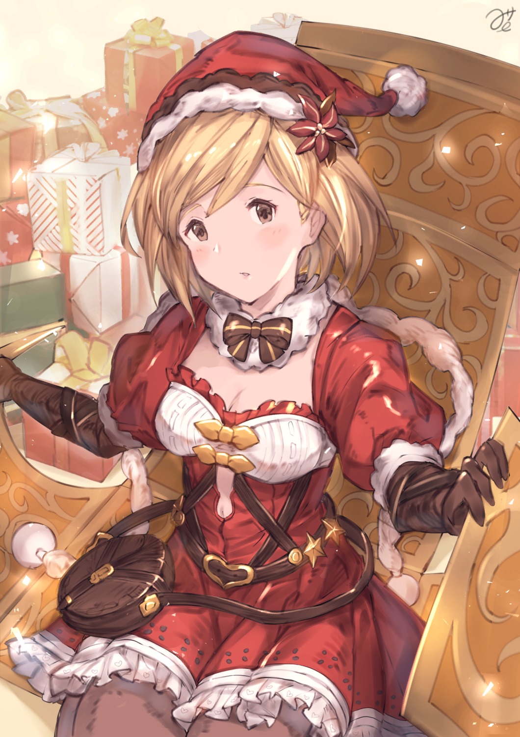 christmas, cleavage, djeeta_(granblue_fantasy), dress, granblue_fantasy, milli_little, pantyhose