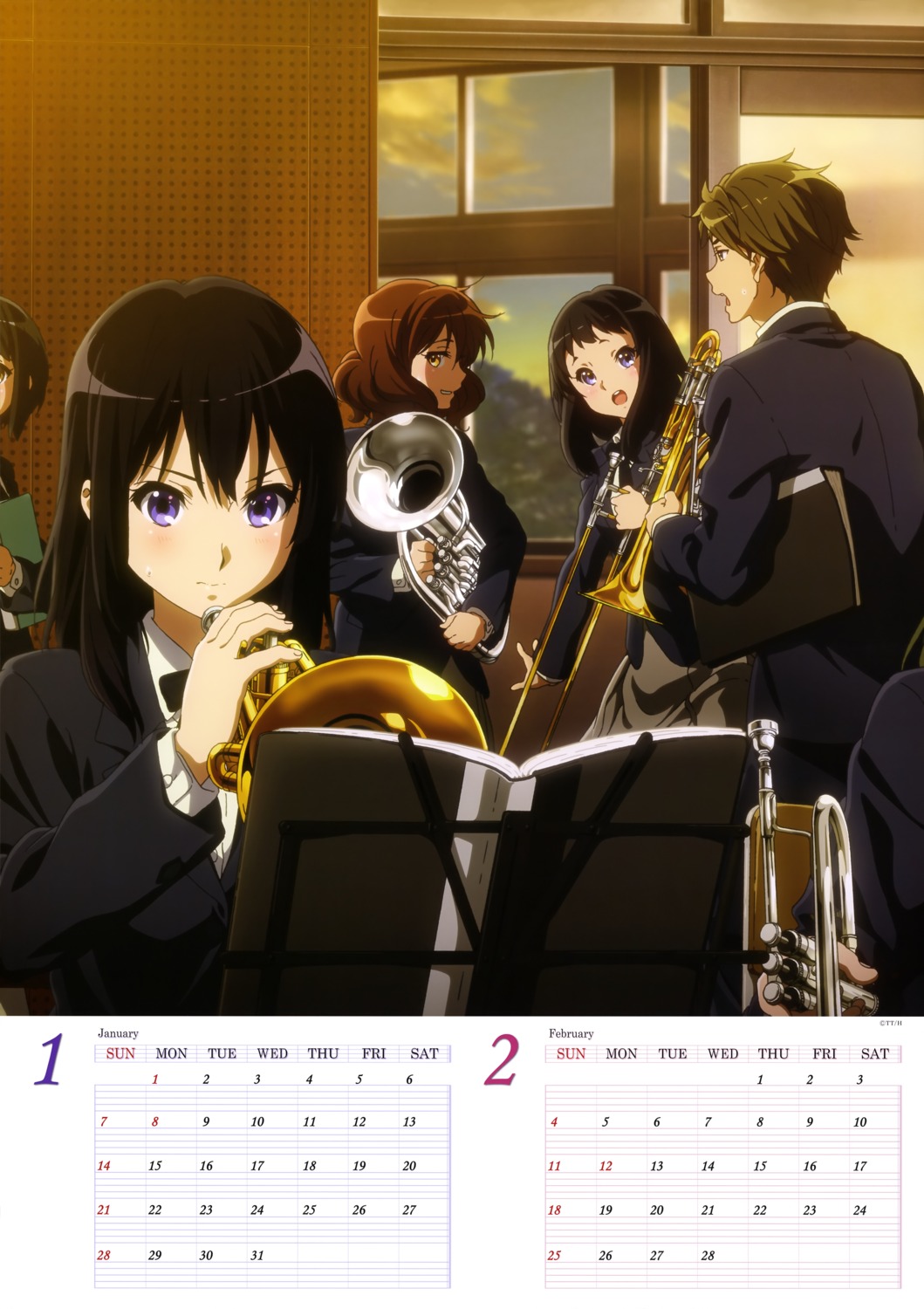 calendar, hibike!_euphonium, kousaka_reina, oumae_kumiko, sasaki_azusa, tsukamoto_shuuichi, uniform