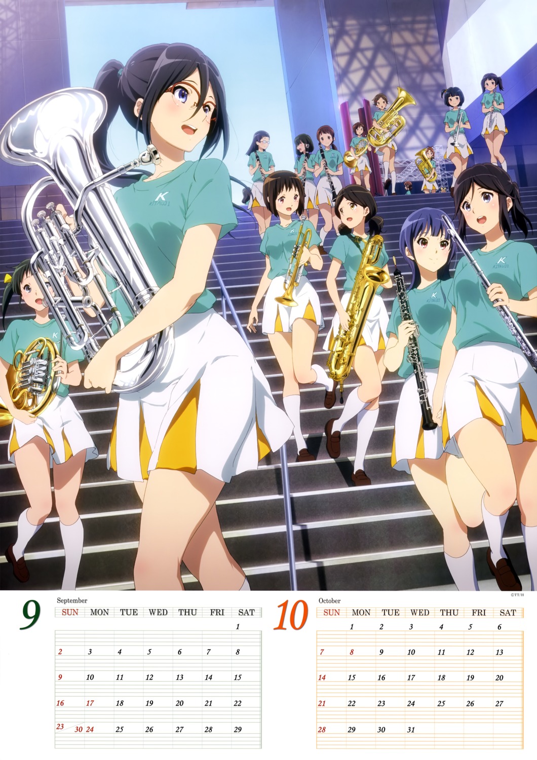 calendar, hibike!_euphonium, kasaki_nozomi, megane, nakaseko_kaori, ogasawara_haruka, tanaka_asuka, uniform