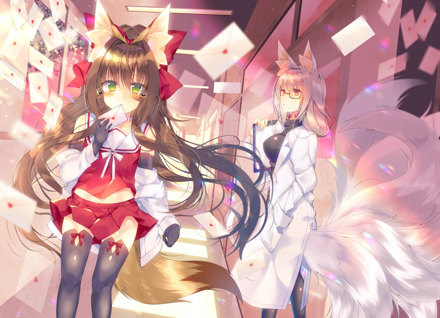 animal_ears, kitsune, megane, saichuu, seifuku, tail, thighhighs
