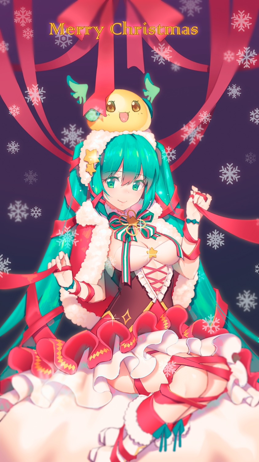 christmas, cleavage, fiodo, hatsune_miku, heels, vocaloid