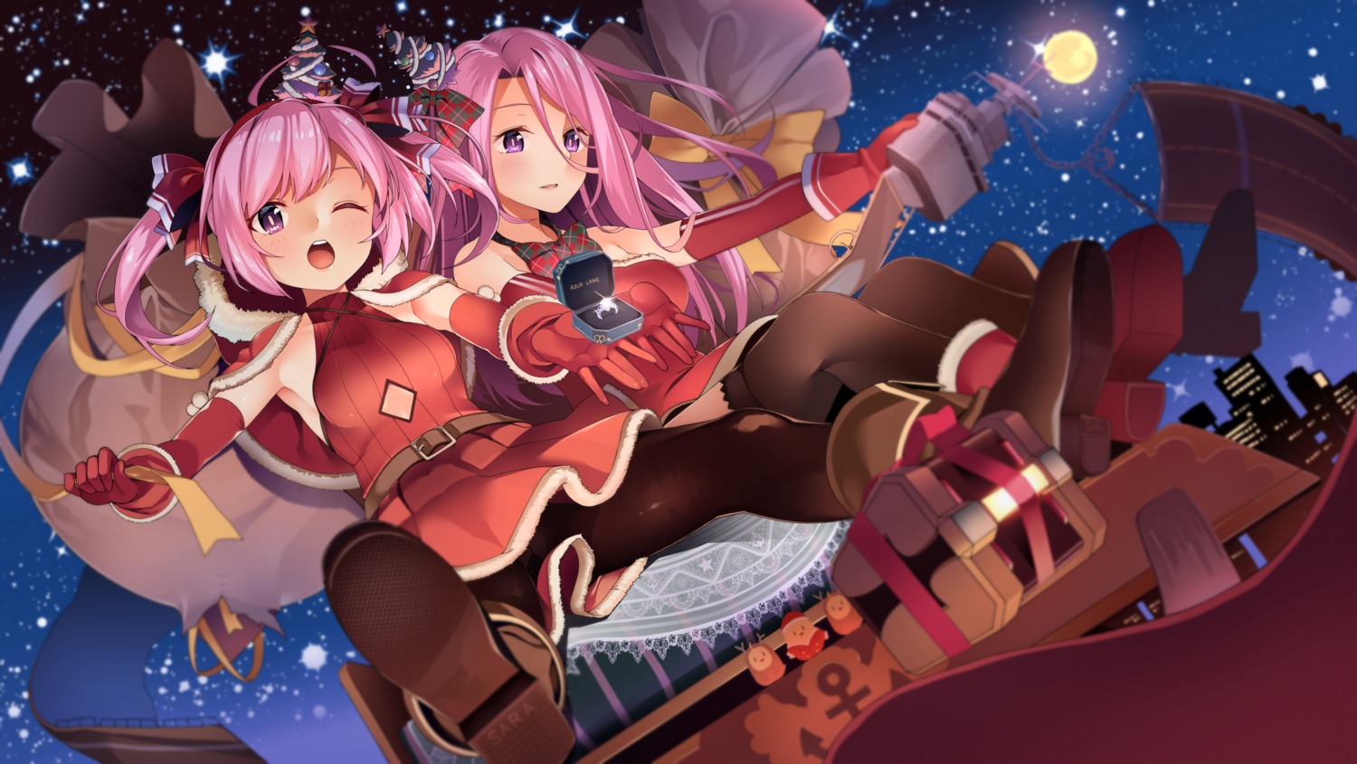 azur_lane, byte, christmas, heels, lexington_(azur_lane), pantyhose, saratoga_(azur_lane), thighhighs