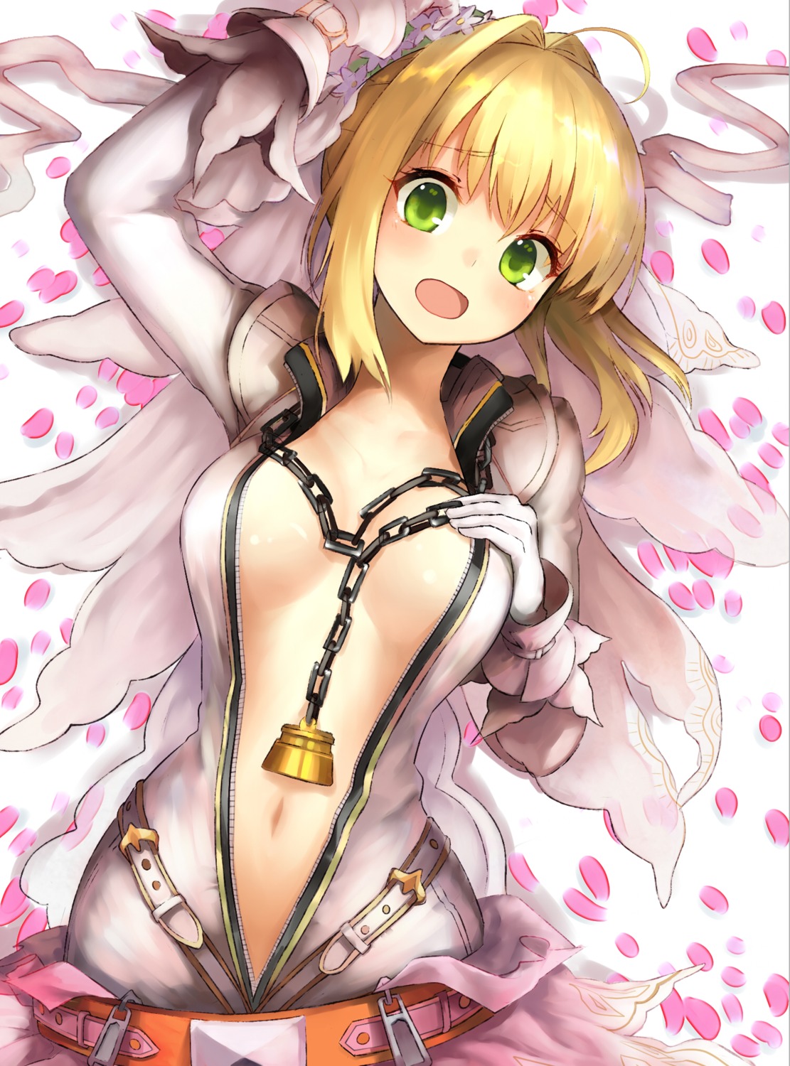bodysuit, breast_hold, fate/extra, fate/extra_ccc, fate/stay_night, jazztaki, nero_claudius_(fate), no_bra, open_shirt