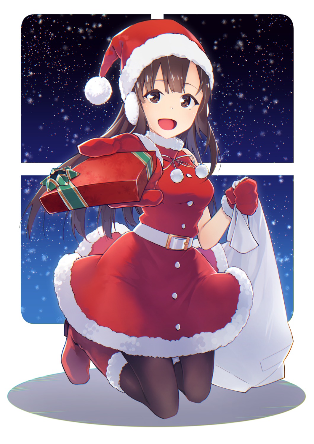 christmas, dress, heels, mizumoto_yukari, pantyhose, the_idolm@ster, the_idolm@ster_cinderella_girls, yomio