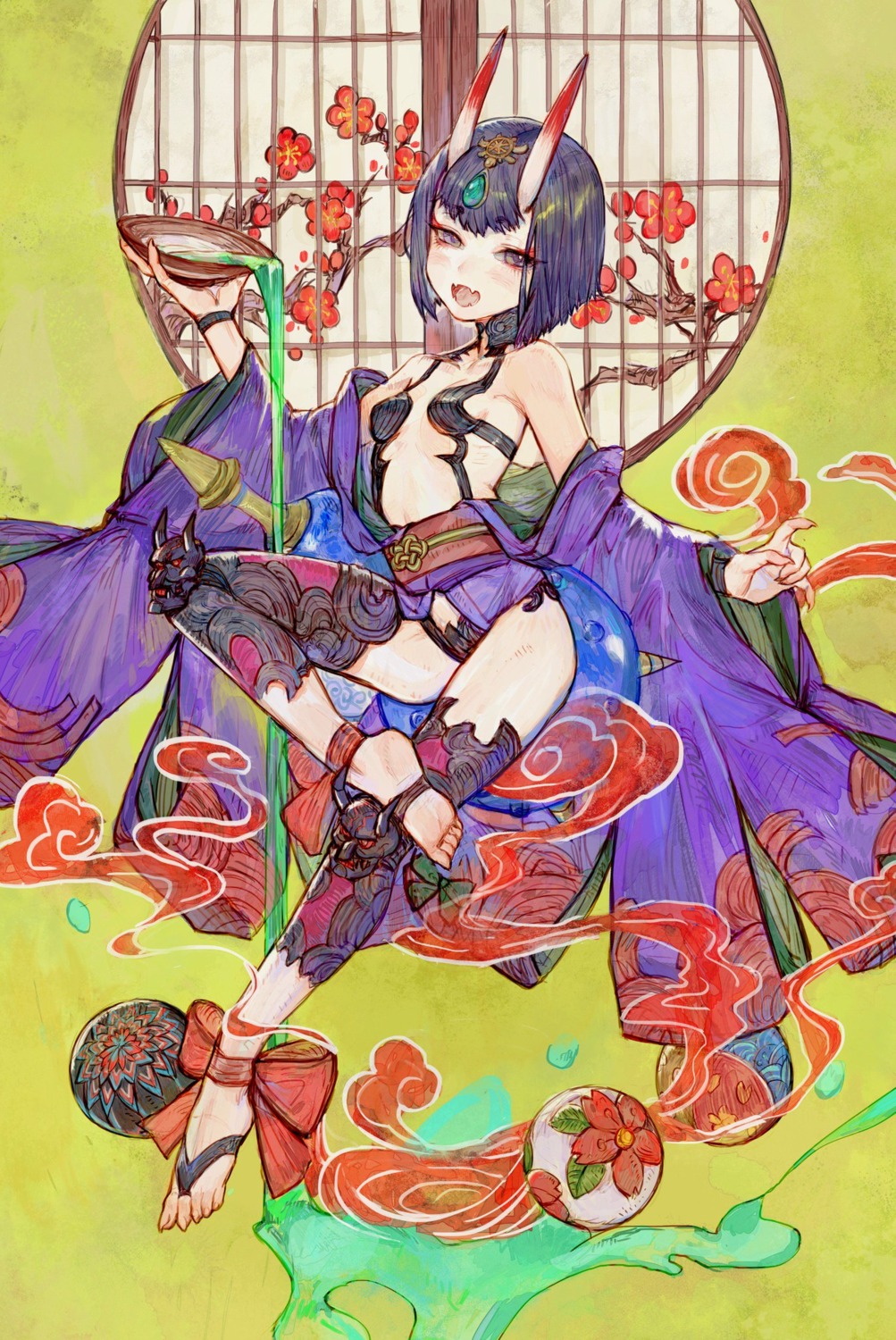 fate/grand_order, horns, no_bra, open_shirt, pantsu, rosette_(yankaixuan), shuten_douji_(fate)