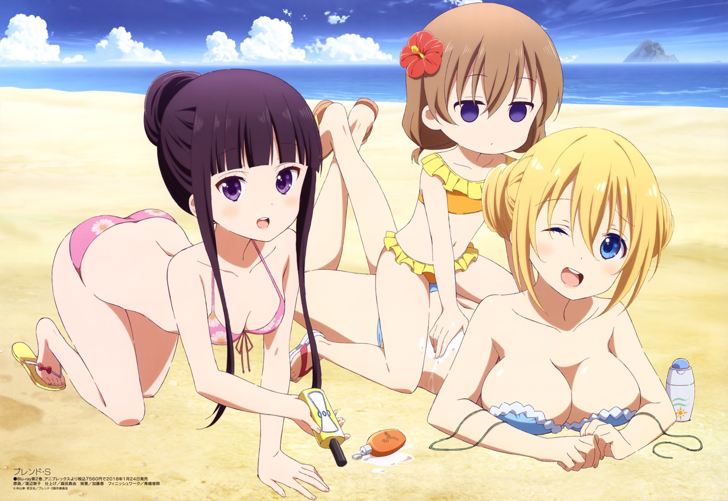 ass, bikini, blend_s, cleavage, cream, hinata_kaho, hoshikawa_mafuyu, sakuranomiya_maika, swimsuits, topless, watanabe_atsuko