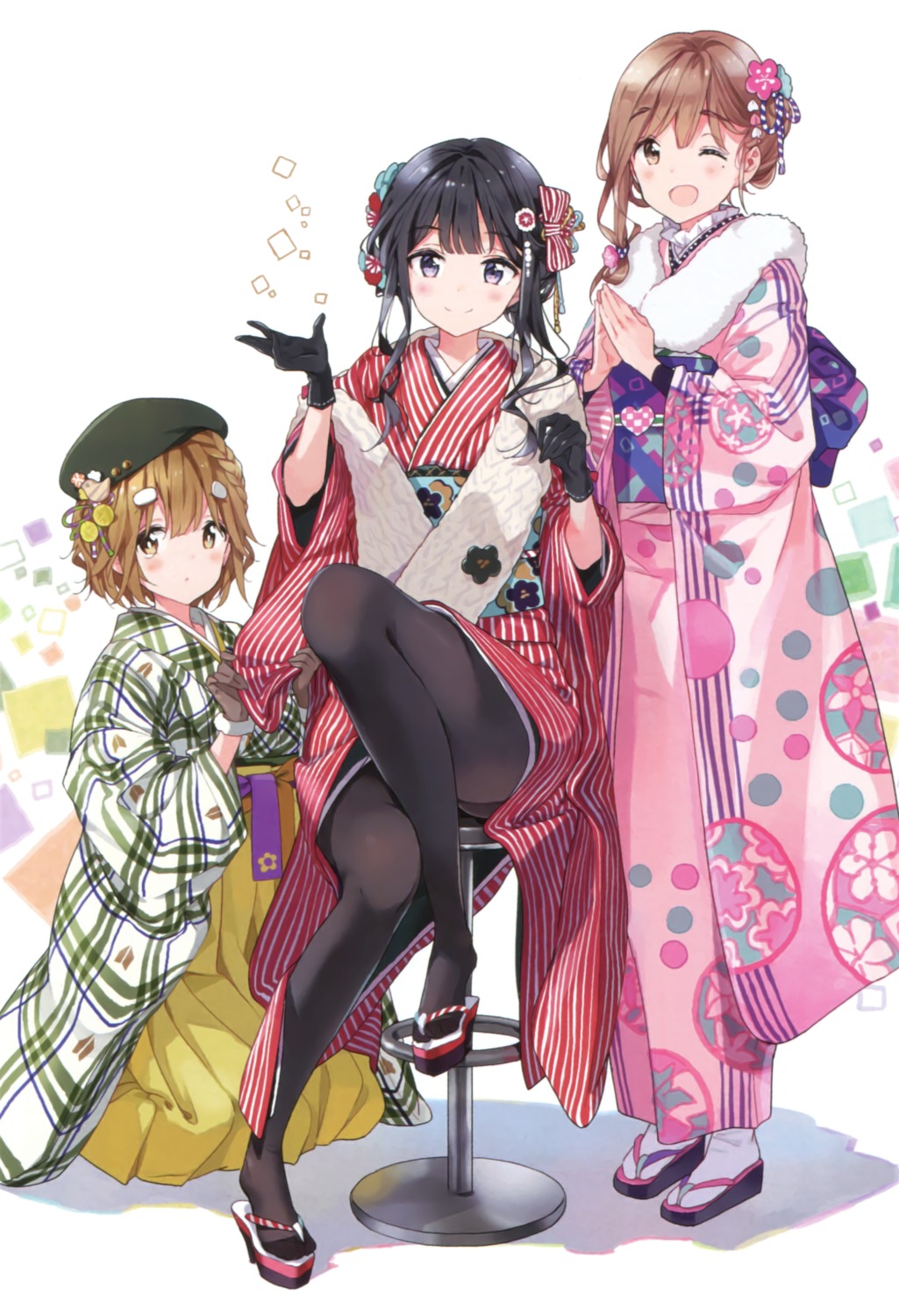 adagaki_aki, fujinomiya_neko, kimono, koiwai_yoshino, masamune-kun_no_revenge, pantyhose, tiv