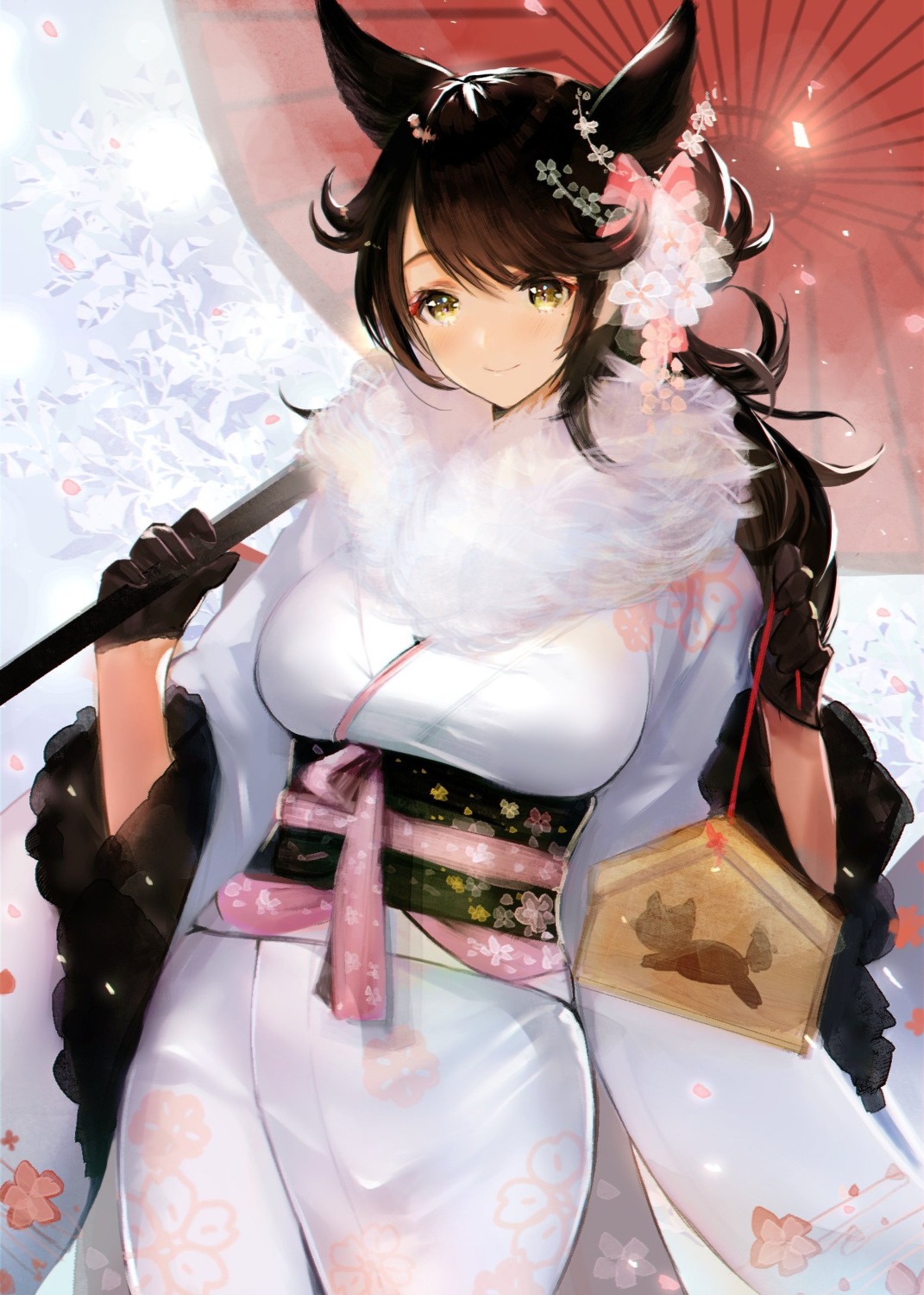 animal_ears, atago_(azur_lane), azur_lane, hitaki_yuu, kimono, umbrella