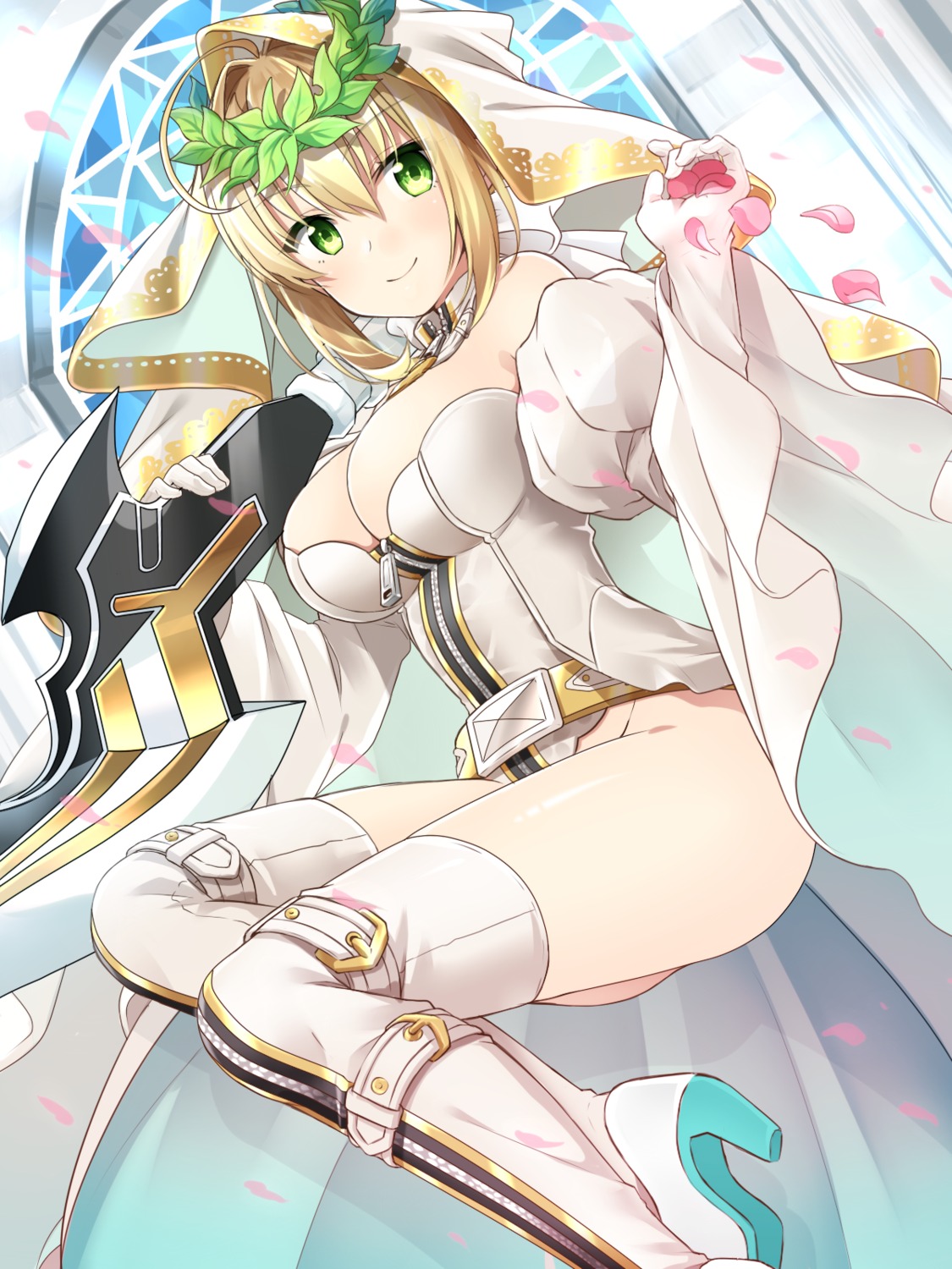bodysuit, cleavage, fate/extra, fate/extra_ccc, fate/stay_night, heels, nero_claudius_(fate), nomu_ra_nomu, thighhighs