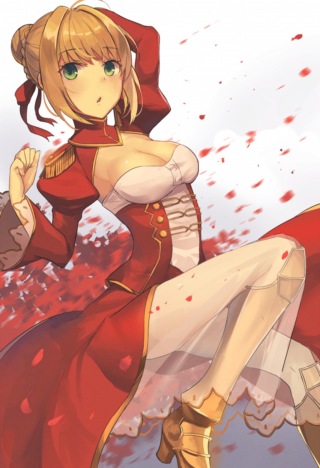 armor, cleavage, fate/extra, fate/stay_night, heels, mongarit, nero_claudius_(fate), see_through