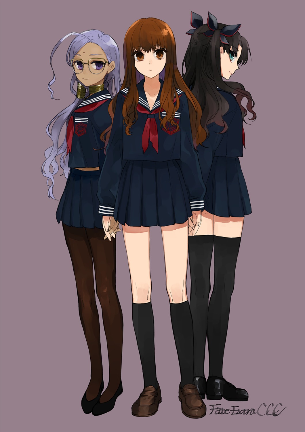 fate/extra, fate/extra_ccc, fate/stay_night, hitapita, kishinami_hakuno_(female), megane, pantyhose, rani_viii, seifuku, thighhighs, toosaka_rin