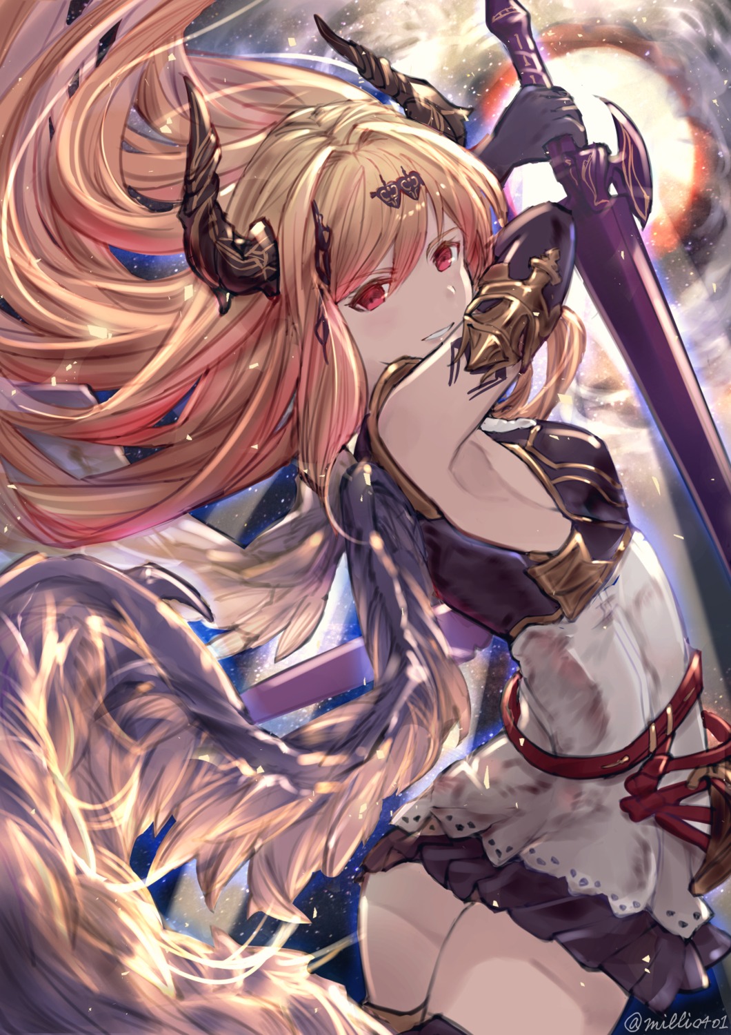 armor, dark_angel_olivia, granblue_fantasy, horns, milli_little, shingeki_no_bahamut, sword, wings