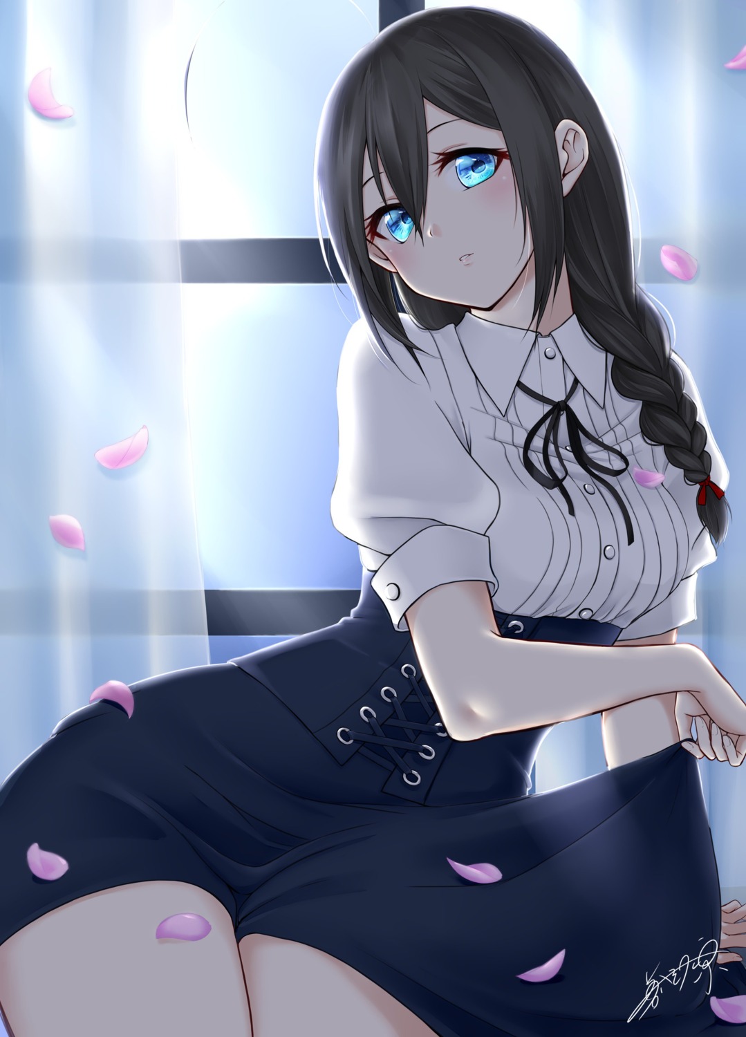 aoyashio_rin, kantai_collection, shigure_(kancolle), skirt_lift