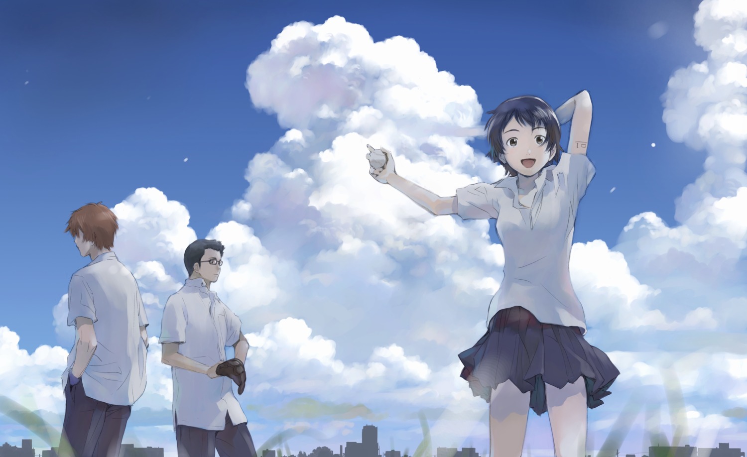 baseball, konno_makoto, mamiya_chiaki, megane, seifuku, toki_wo_kakeru_shoujo, tsuda_kousuke, yoshizuki_kumichi
