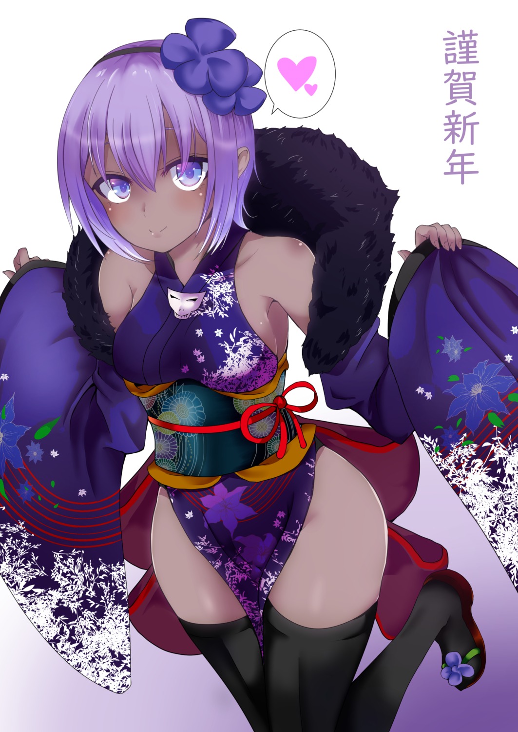 fate/grand_order, fate/prototype:_fragments_of_blue_and_silver, fujimori_tonkatsu, hassan_of_serenity_(fate), kimono, thighhighs