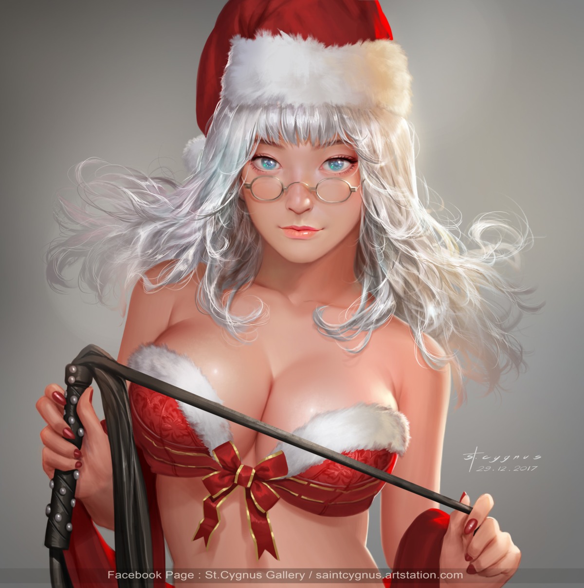 bra, christmas, cleavage, megane, nutthapon_petchthai, official_watermark, weapon