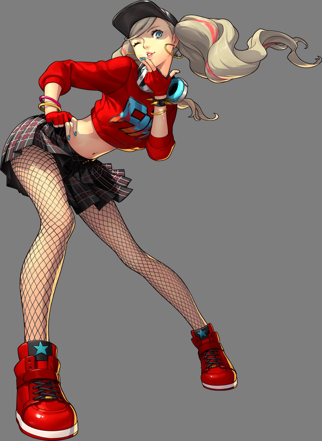 fishnets, headphones, pantyhose, persona_5, persona_5:_dancing_star_night, soejima_shigenori, takamaki_anne, transparent_png