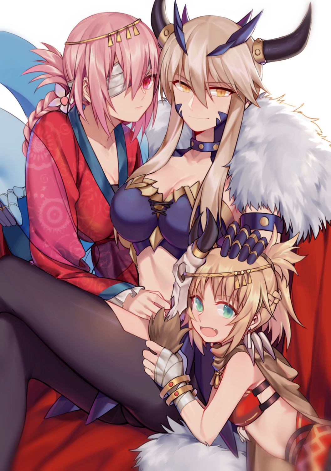 artoria_pendragon_(fate), artoria_pendragon_alter_(fate), bandages, cleavage, eyepatch, fate/grand_order, florence_nightingale_(fate), horns