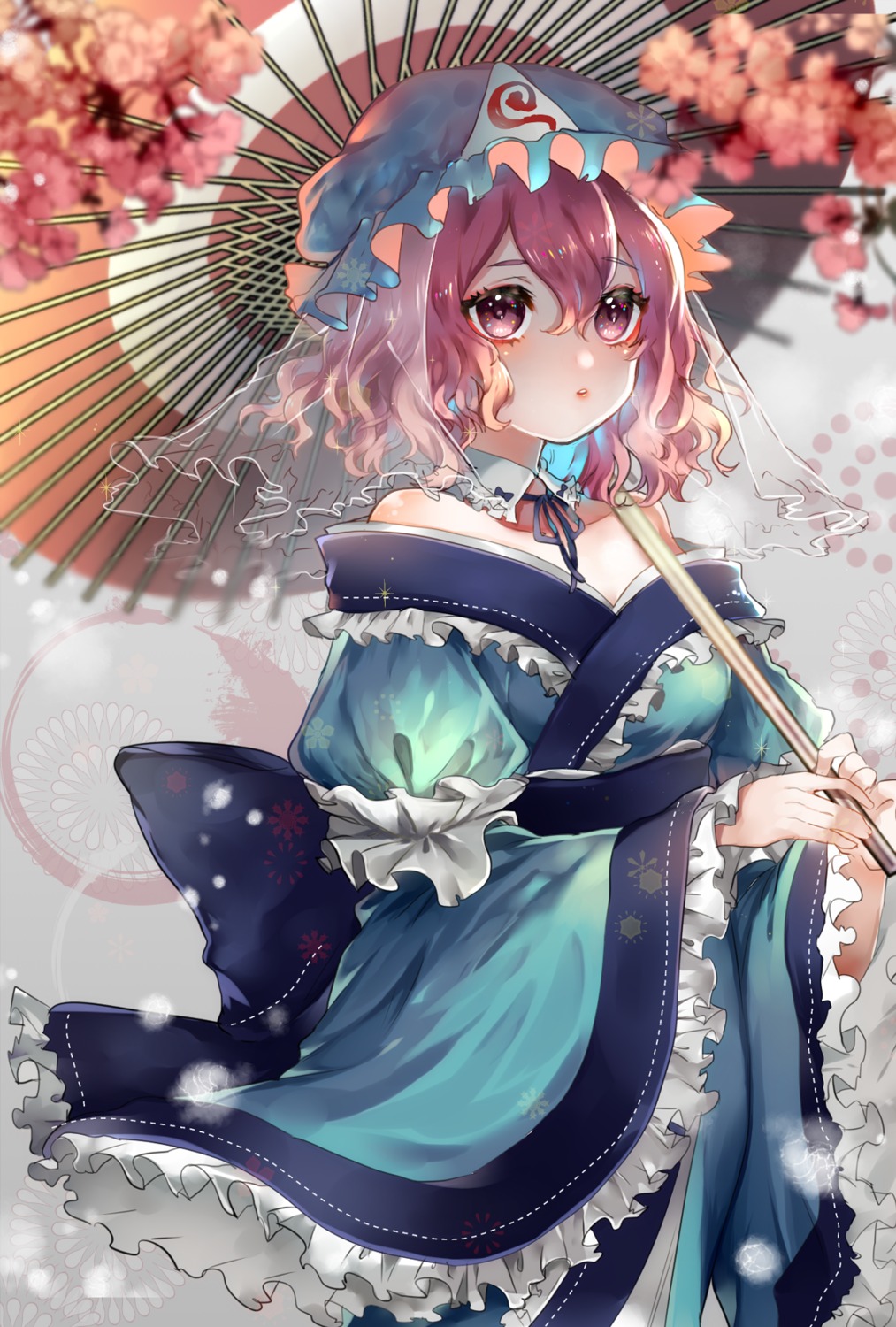 kimono, saigyouji_yuyuko, suzune_hapinesu, touhou, umbrella