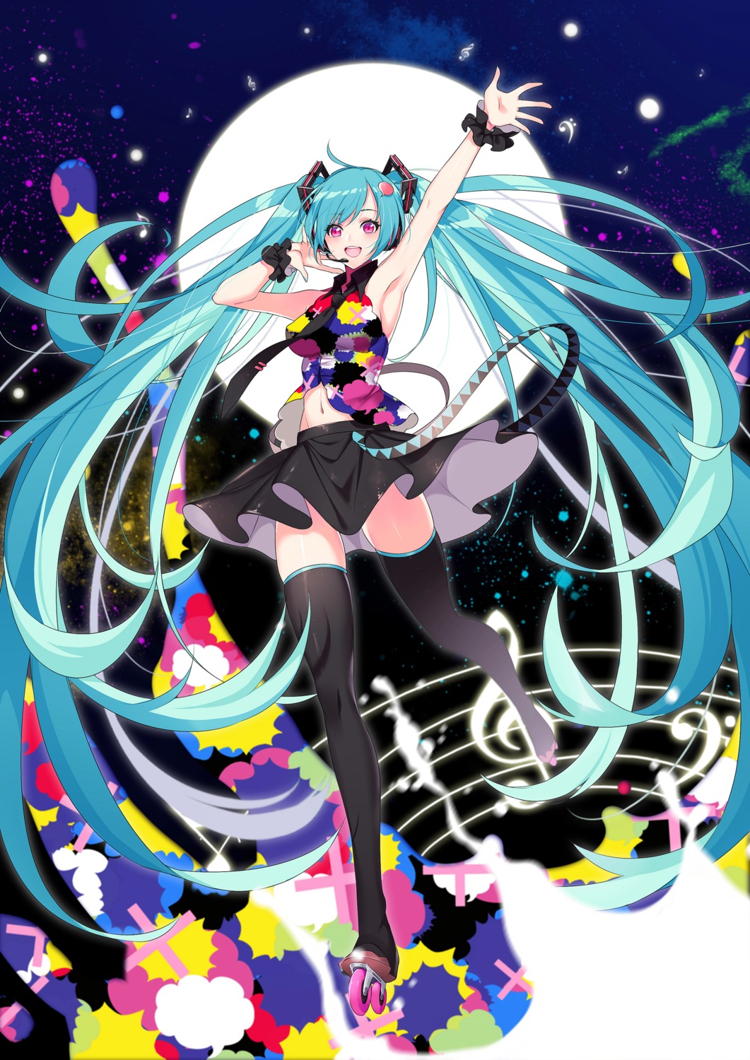 hatsune_miku, headphones, tell_your_world_(vocaloid), thighhighs, vocaloid, yaoshi_jun