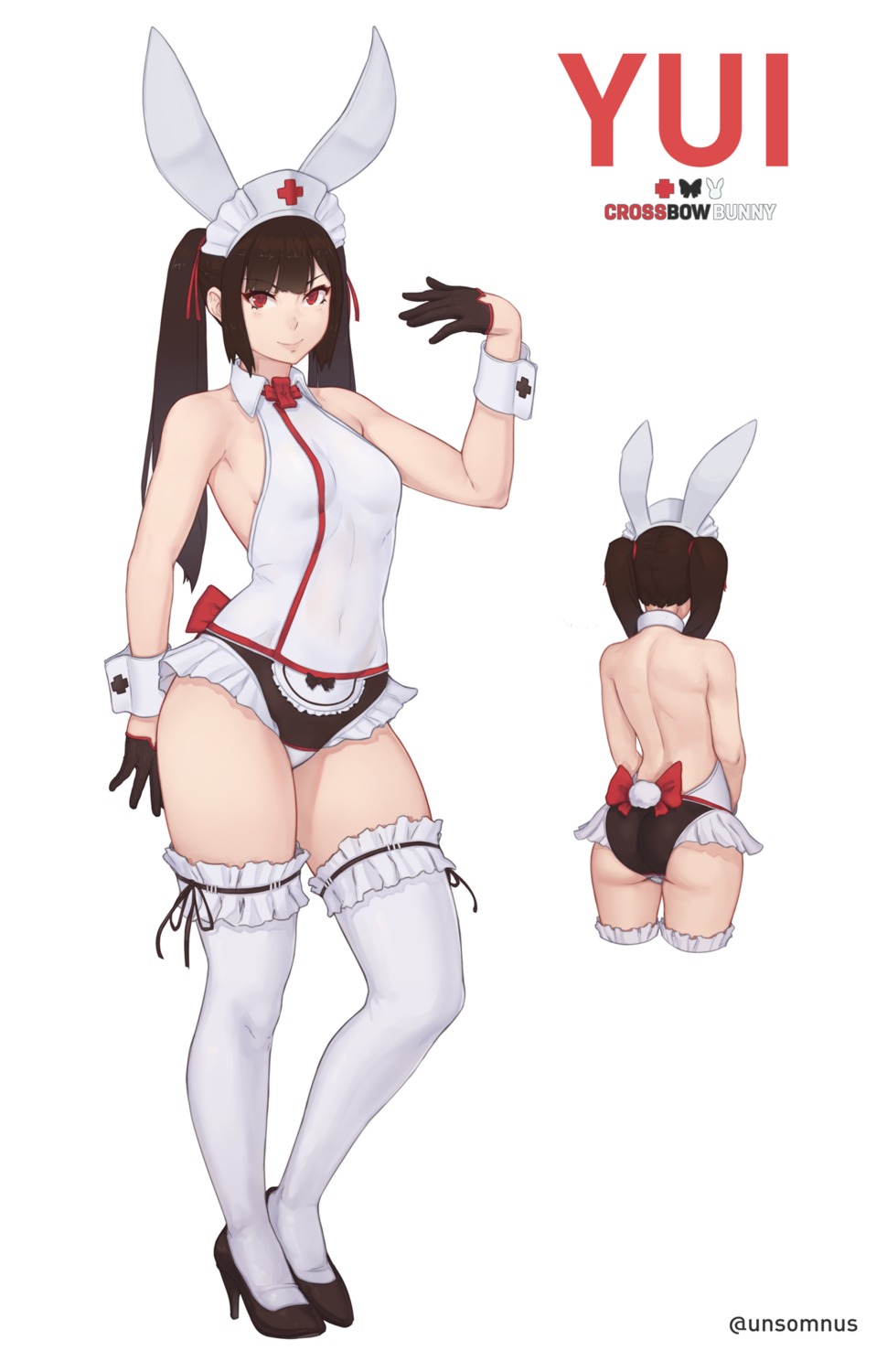 animal_ears, ass, bunny_ears, bunny_girl, heels, no_bra, tail, thighhighs