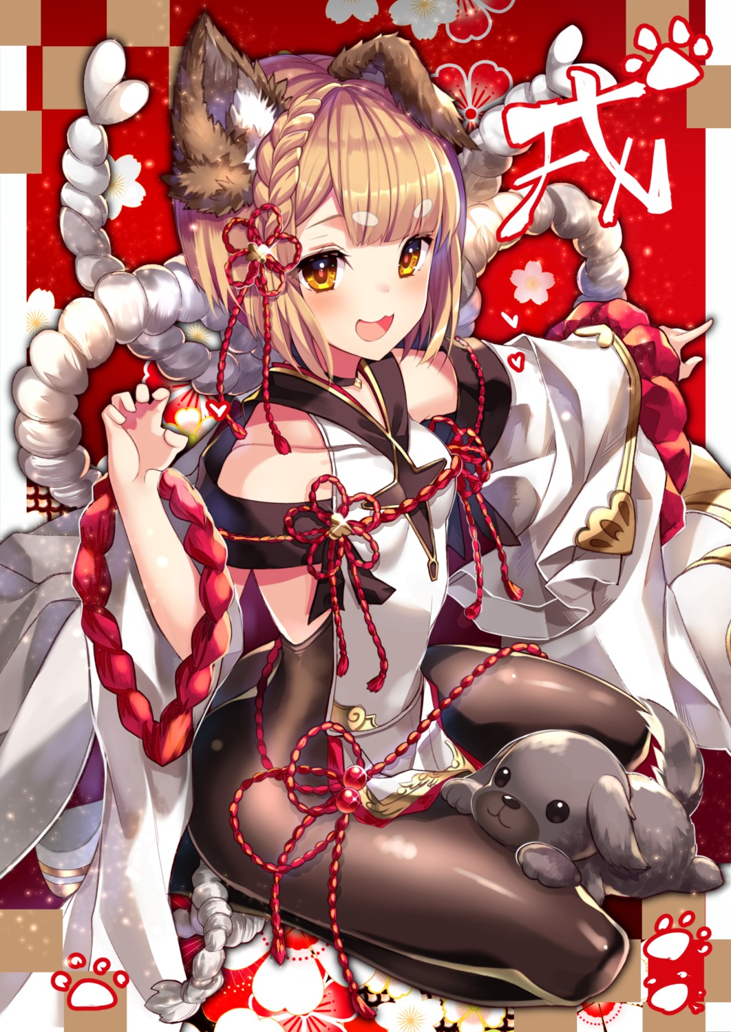 animal_ears, granblue_fantasy, homadelic, inumimi, japanese_clothes, pantyhose, vajra_(granblue_fantasy)