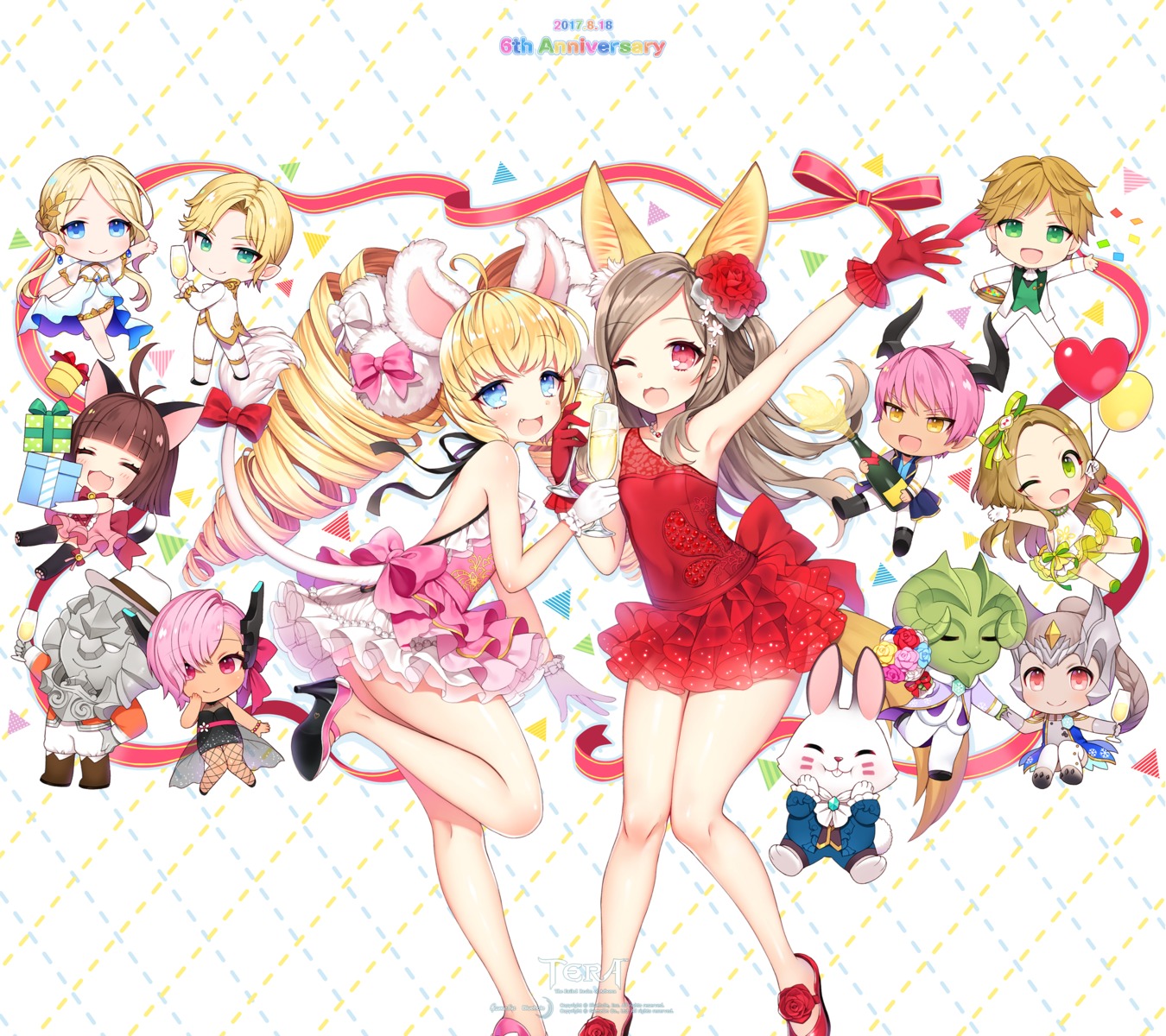 animal_ears, byulzzi, chibi, dress, elin, fishnets, heels, horns
