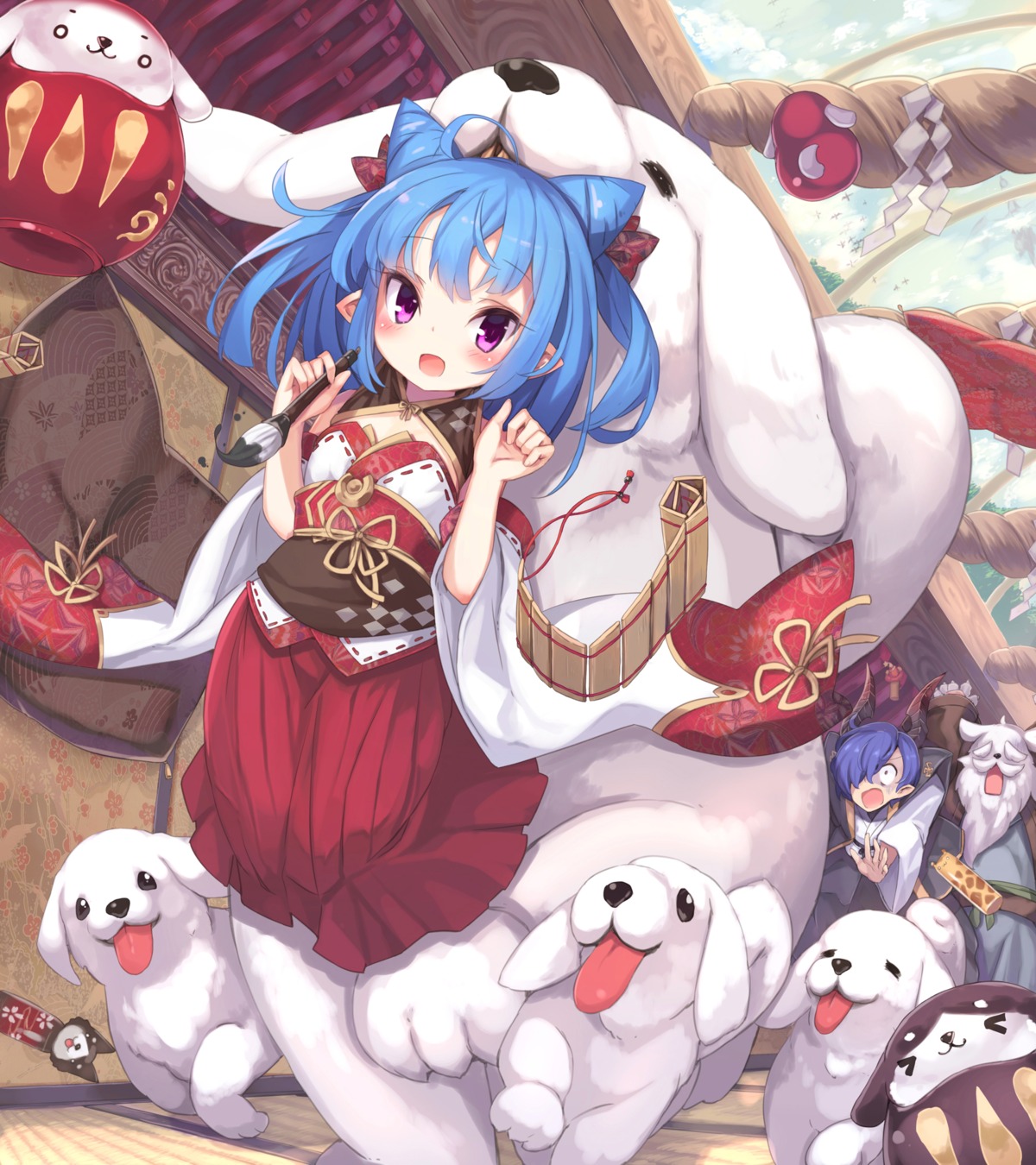 armadillon, horns, japanese_clothes, pointy_ears