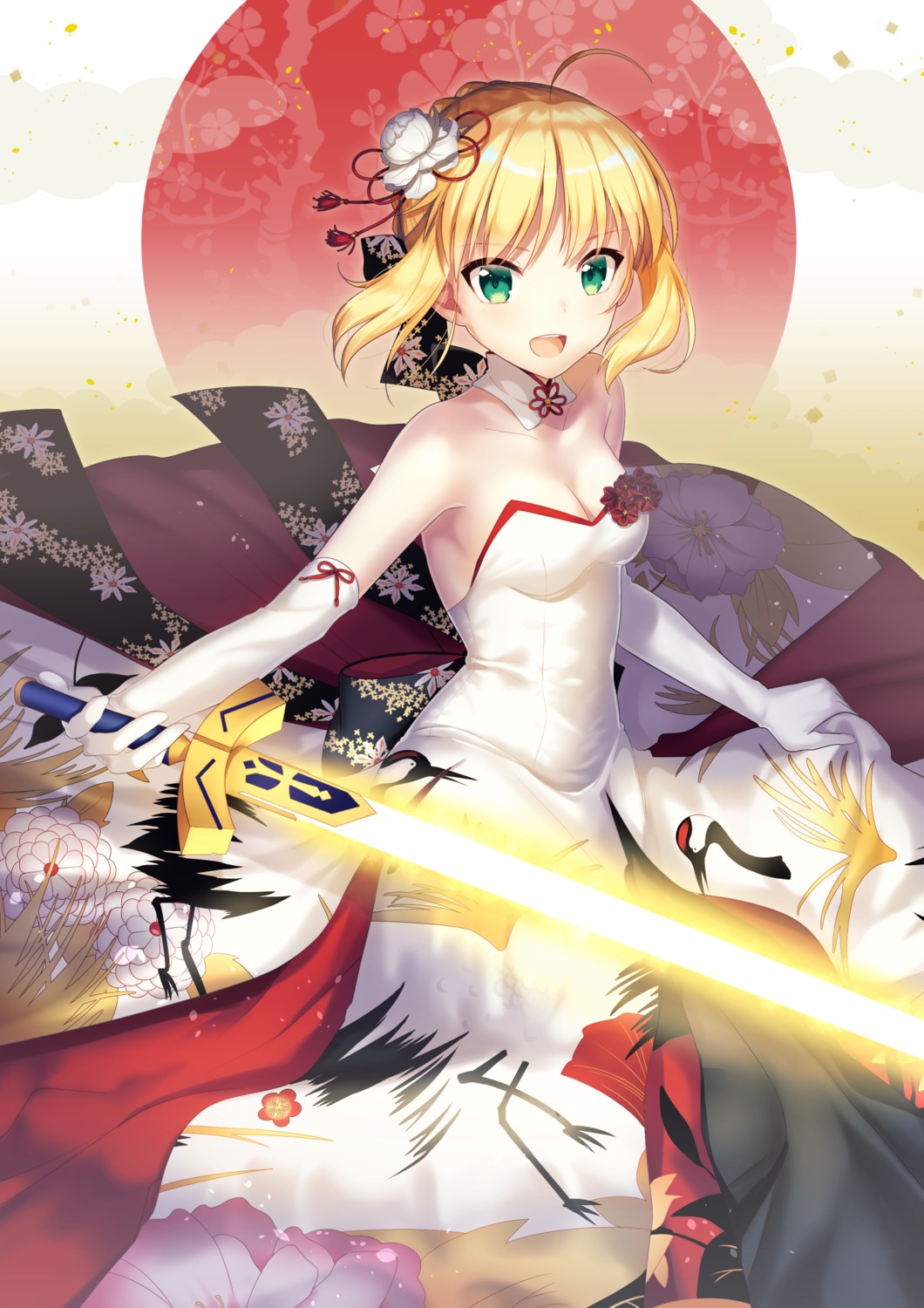 artoria_pendragon_(fate), cleavage, dress, fate/stay_night, ichiren_namiro, sword