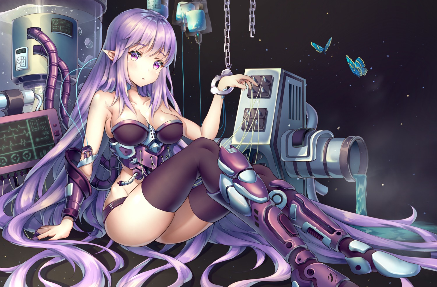 cleavage, pointy_ears, rbq, thighhighs
