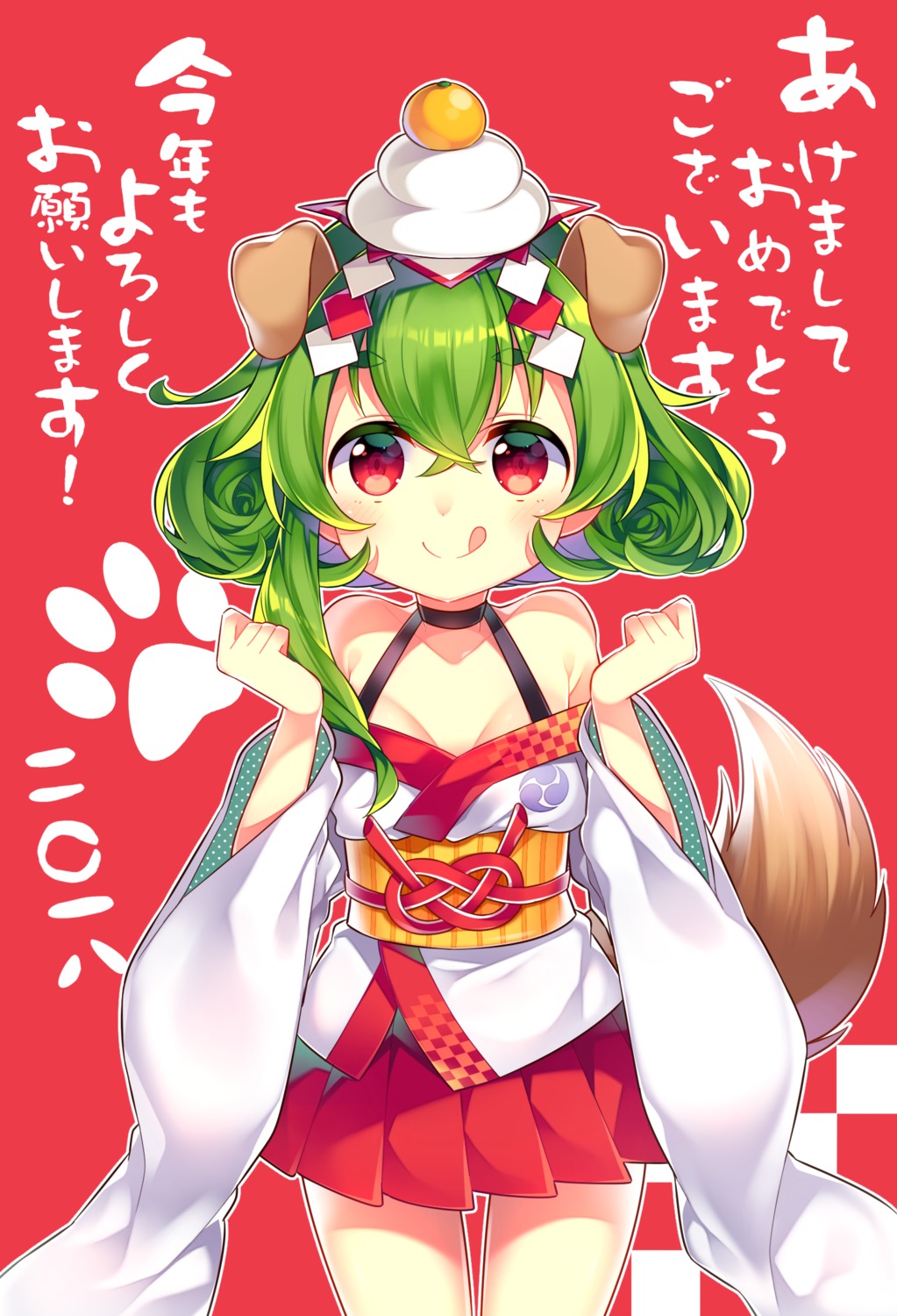 animal_ears, cleavage, inumimi, japanese_clothes, kurisu_sai, tail