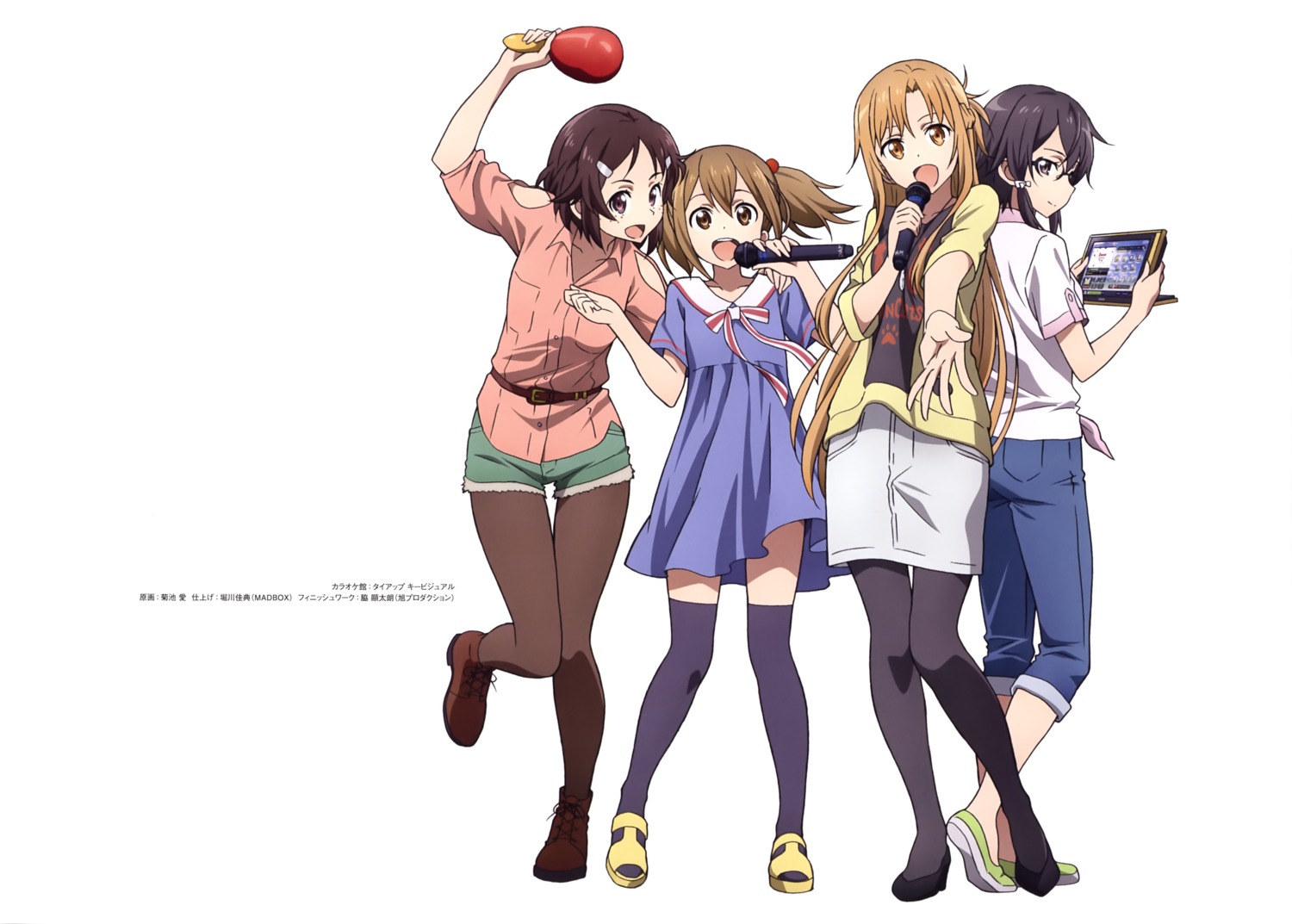 asada_shino, asuna_(sword_art_online), dress, kikuchi_ai, megane, pantyhose, shinozaki_rika, silica