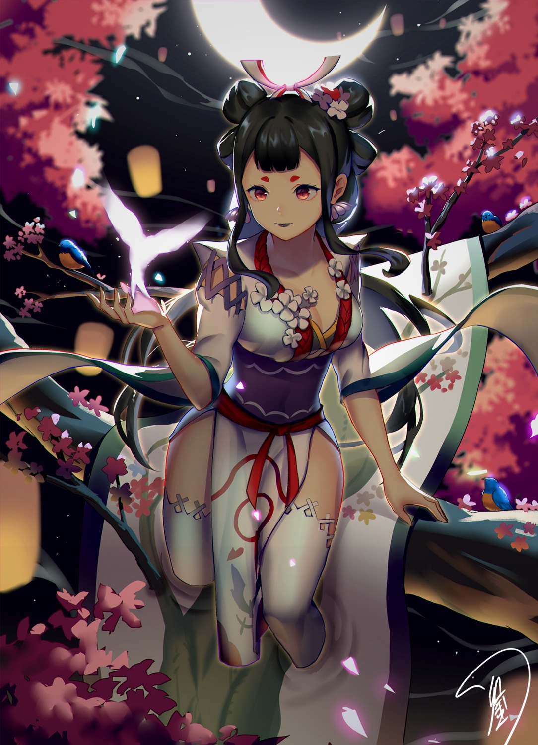 cleavage, fukafusa, japanese_clothes, kacho_fugetsu_(onmyouji), onmyouji, thighhighs