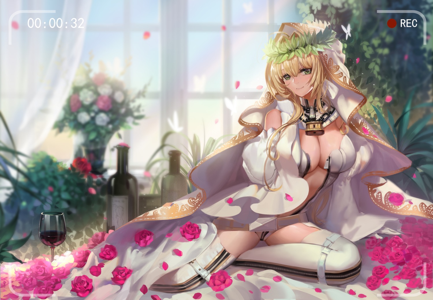 bodysuit, cleavage, fate/extra, fate/stay_night, kirbyheimi, nero_claudius_(fate), no_bra, thighhighs