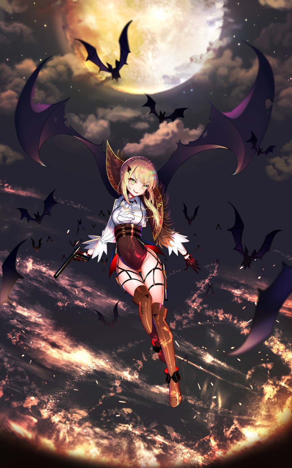 girls_frontline, gun, leotard, thighhighs, topu, welrod_mk2_(girls_frontline), wings