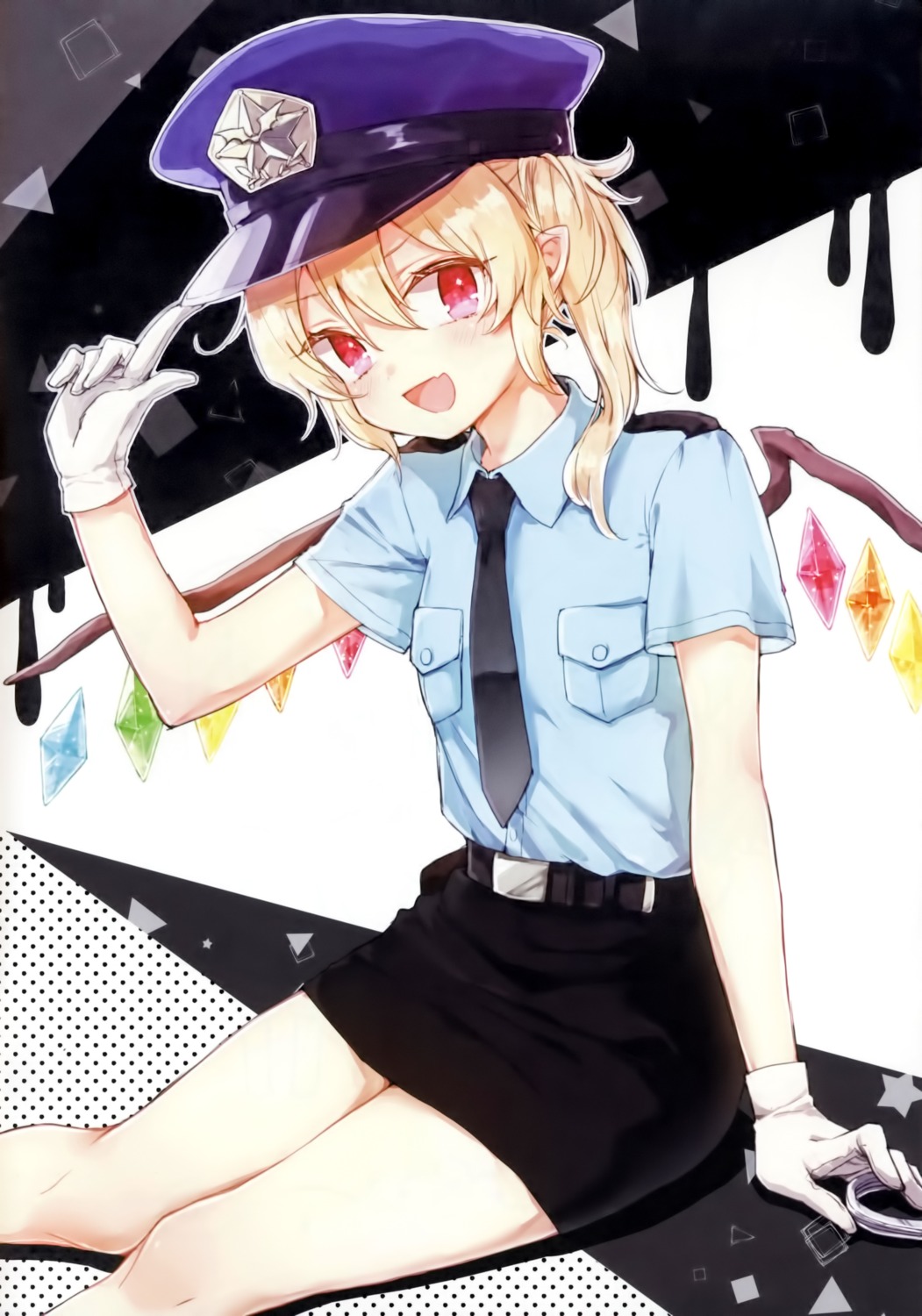 flandre_scarlet, honotai, pointy_ears, police_uniform, ponopp, touhou, wings