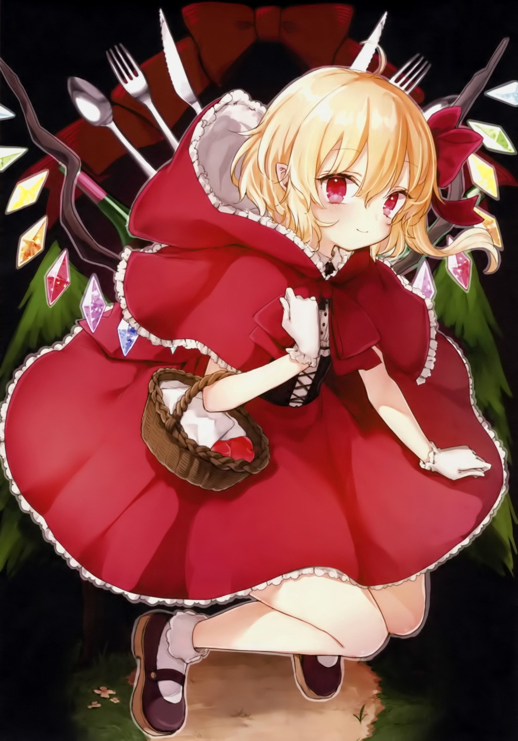 cosplay, flandre_scarlet, honotai, little_red_riding_hood_(character), pointy_ears, ponopp, skirt_lift, touhou