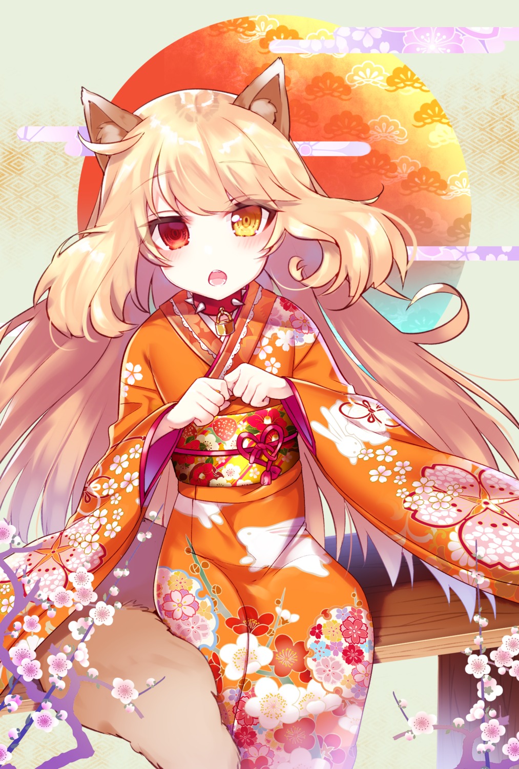animal_ears, heterochromia, kimono, kirasaki, tail