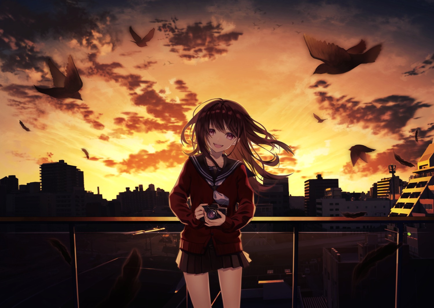 landscape, natsu_tora, seifuku, sweater